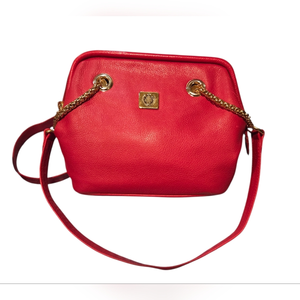 Liz Claiborne Vintage 90's Classic Genuine Leather Shoulder Bag Red Chain Strap - Picture 3 of 16